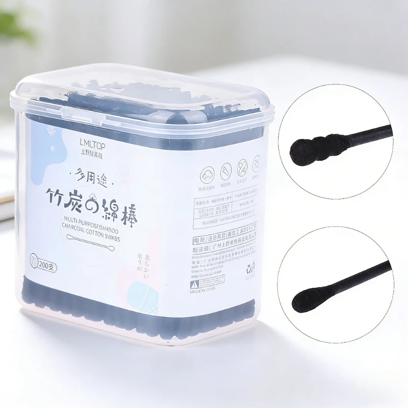 Bamboo Charcoal Cotton Swab Dual-purpose 2-in-1 Black Degreasing Cotton Swab Household Disposable Cleaning Product