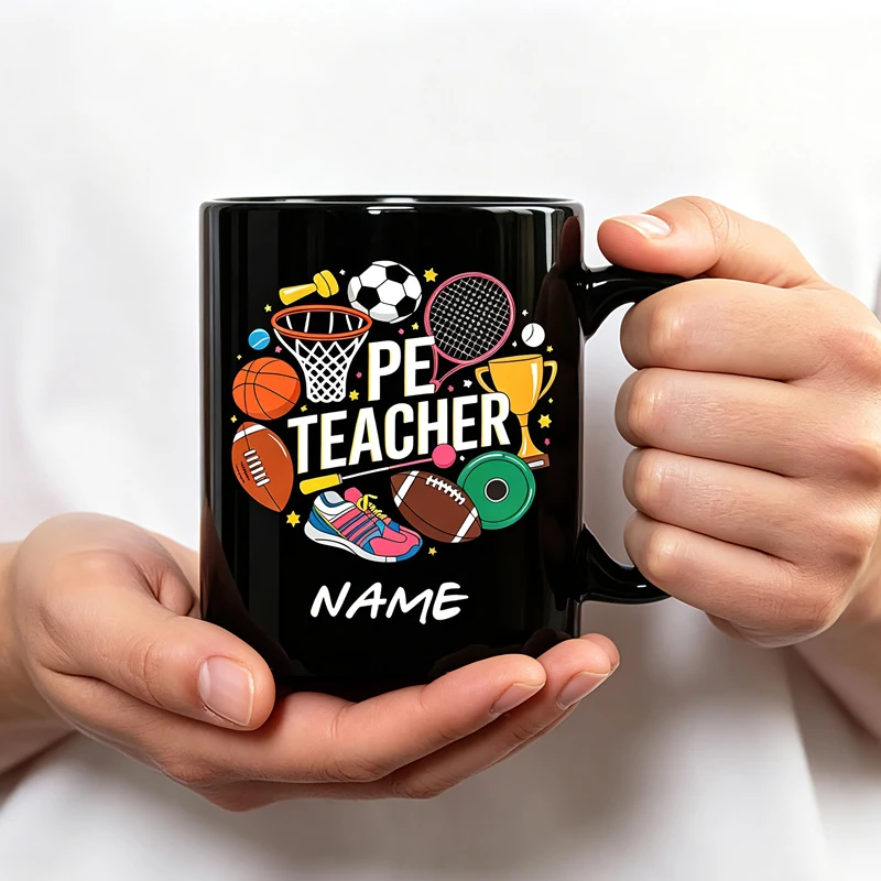 Personalized name mug, 11 oz—a gift for sports-loving teachers, ideal for Teacher Appreciation Day.