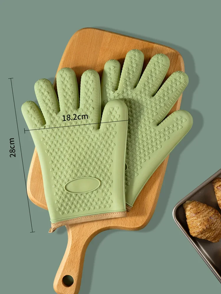 

Zackoo Heat Resistant Gloves Kitchen Accessory Oven Mitts Insulated and Thickened Silicone Kitchen Oven Special Baking Tools