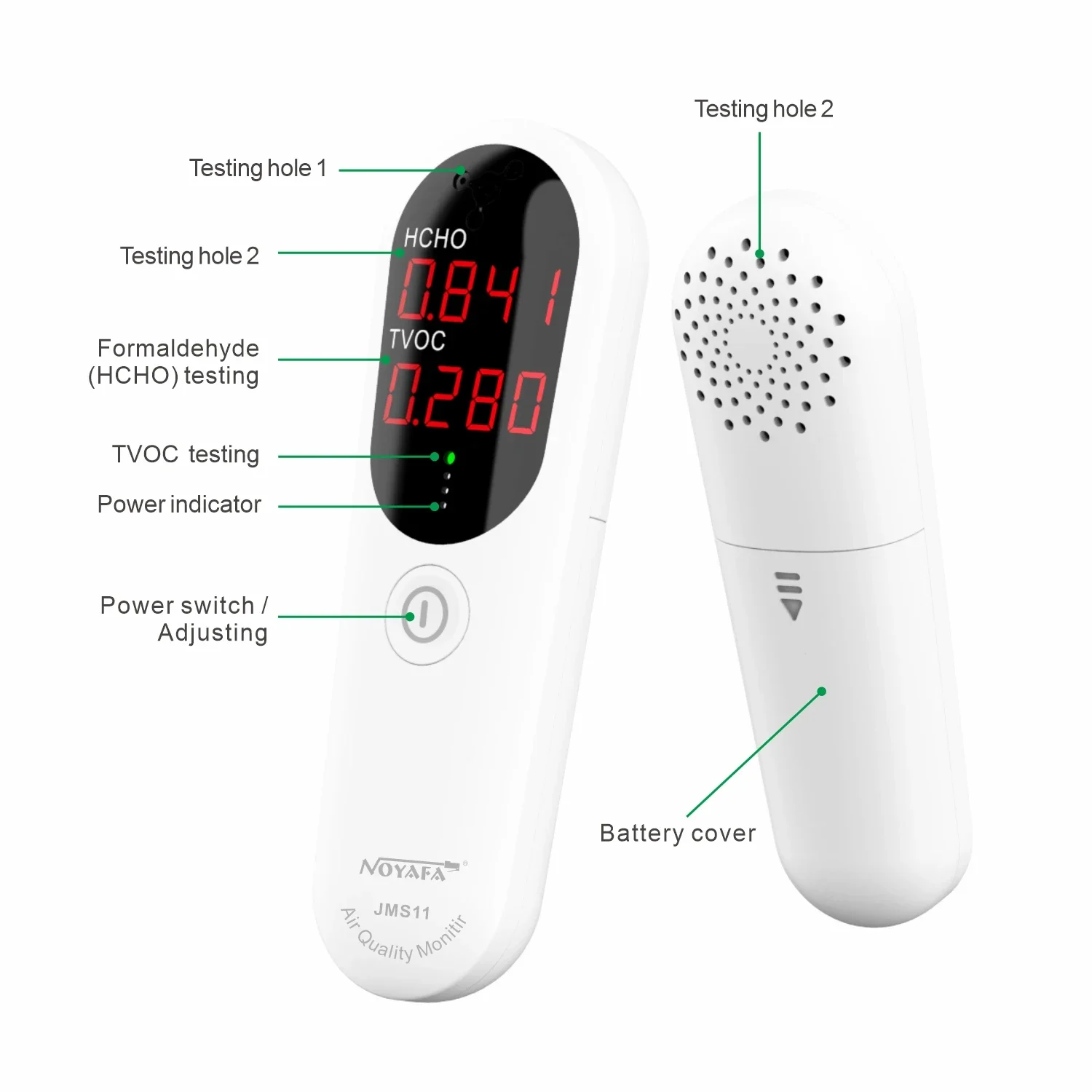 NOYAFA JMS12 Air Quality Monitor Formaldehyde TVOC Meter Portable Sensor Tester CO2 Carbon Dioxide Temperature Humidity Detector