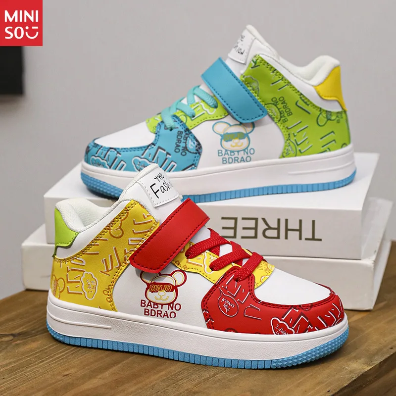 

Детские высокие и низкие кроссовки Miniso с героями мультфильмов, спортивная обувь в китайском стиле с крючками