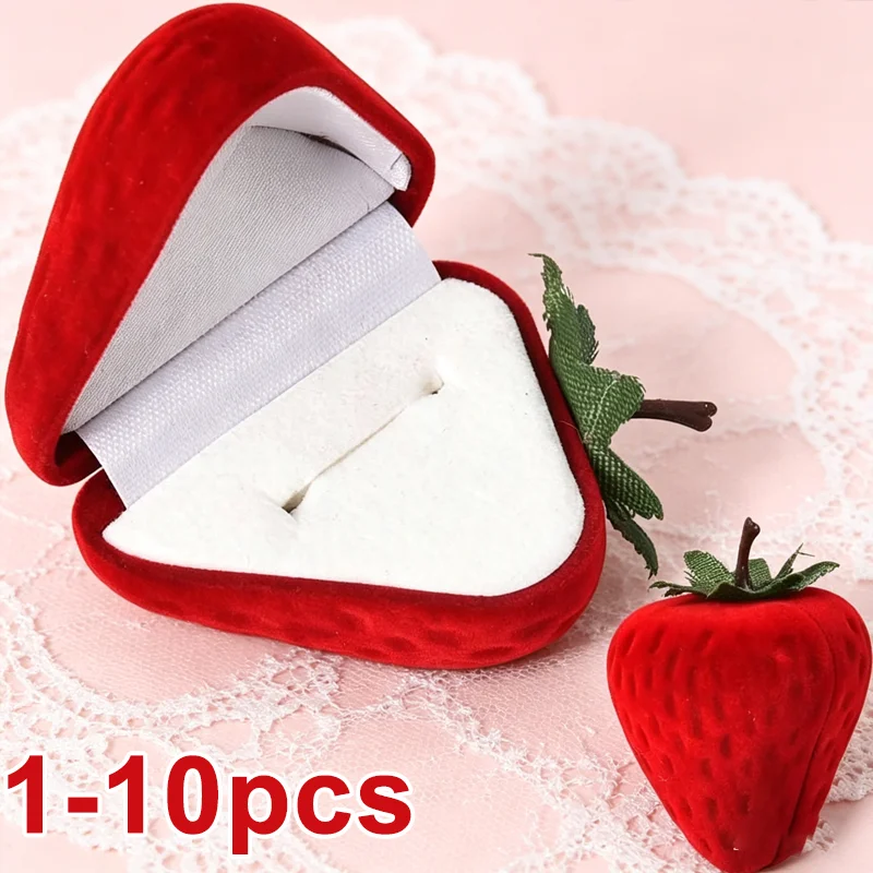 Velvet Strawberry Ring Box Cute Gift Box for Women Wedding Ring Display Multiple Rings Storage Engagement Proposal Birthday