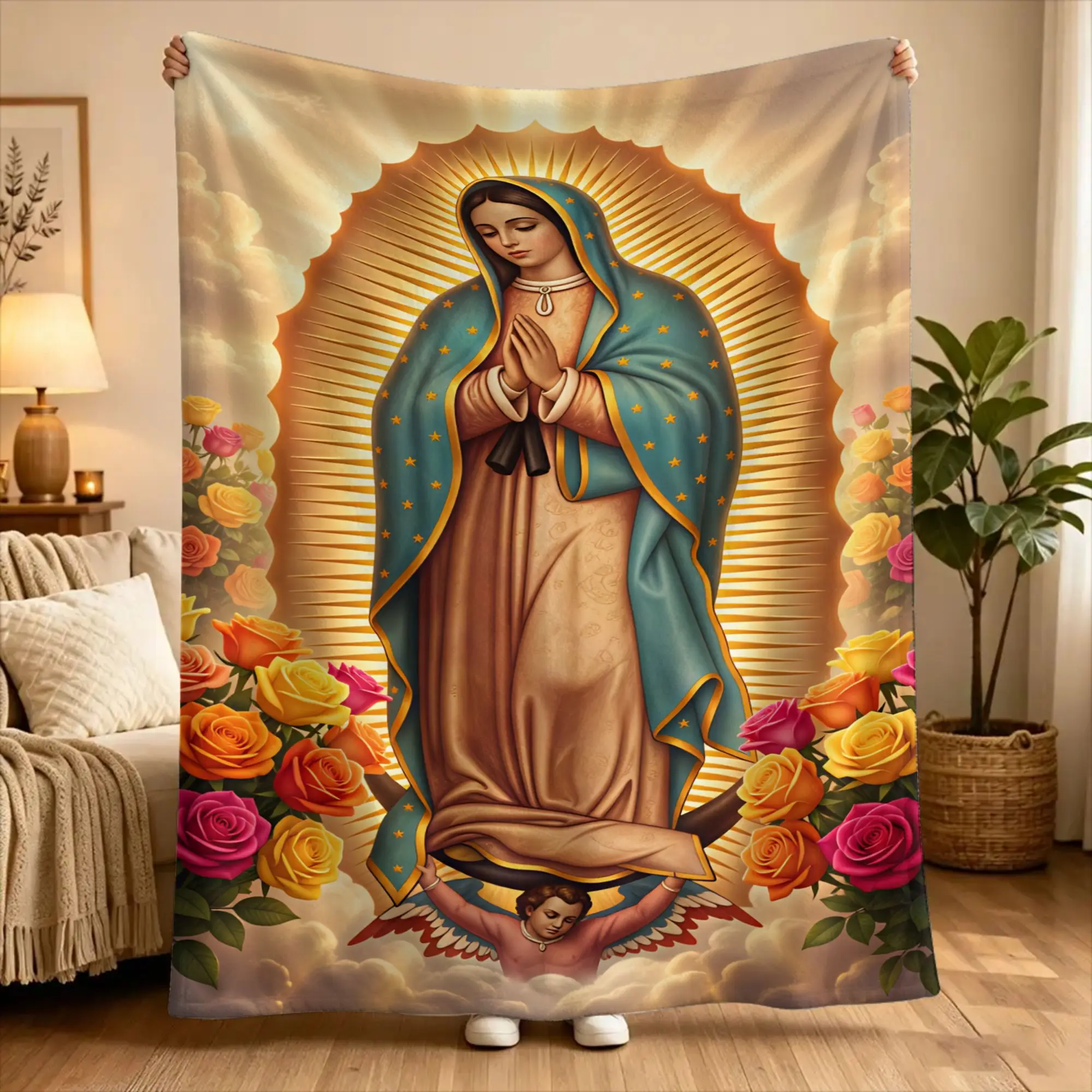 Our Lady of Guadalupe Super Soft Blanket  Camping Plush Bedding Throws Aesthetic Couch Chair Flannel Bedspread Sofa Bed Cover