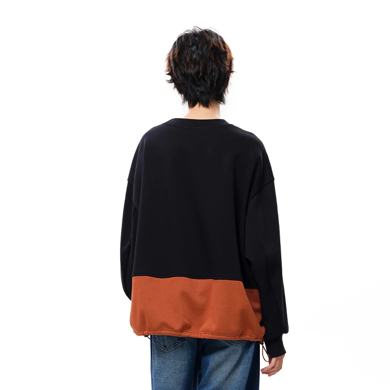 MOVEUP Long Sleeved Round Neck Sweatshirt Winter Zipper Pocket Color Blocking Splicing Drawstring Hem Women's Top 3EWD11462