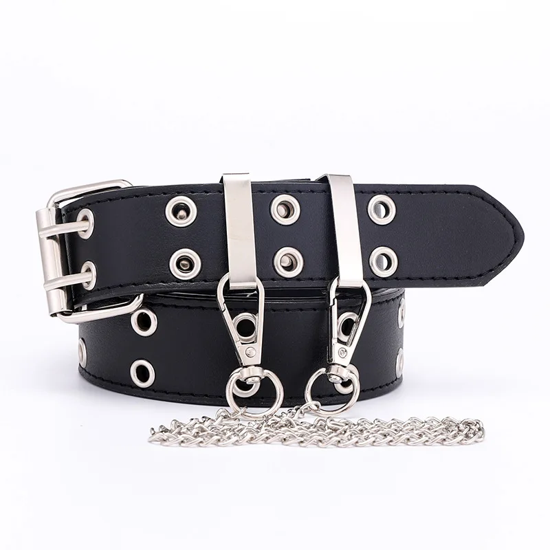 1pc Women's Belt Trends Simple Double Hole men's Belt Punk Hip Hop Rock style subculture Y2K Belt Punch Free belt for men and wo