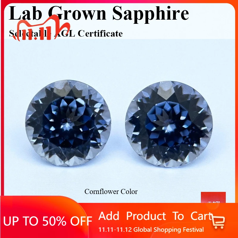 

Lab Grown Sapphire Cornflower Color Round Cut Loose Gemstone For Jewelry Making Selectable Certificate