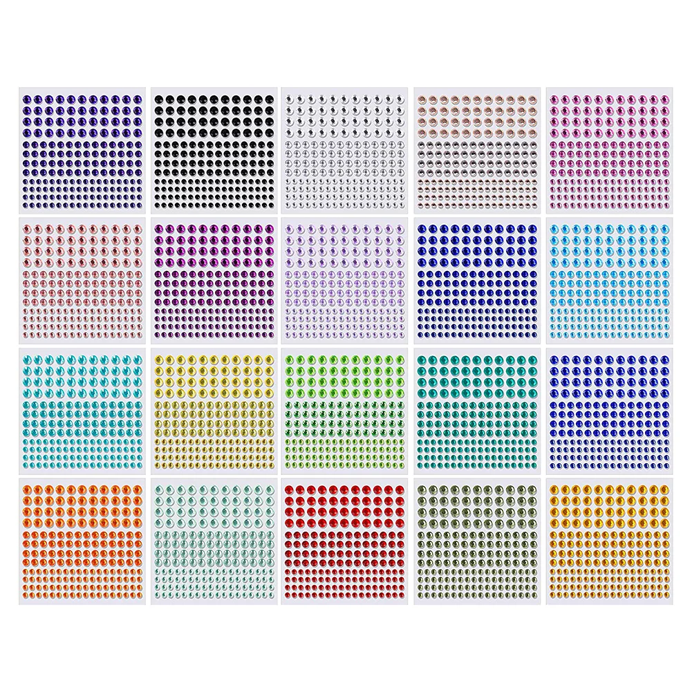 3440Pcs Crystal Rhinestone Stickers 3 Size 20 Sheets DIY Embellishment Jewelry Gem Diamond for Face Nails Crafts Cards Decor