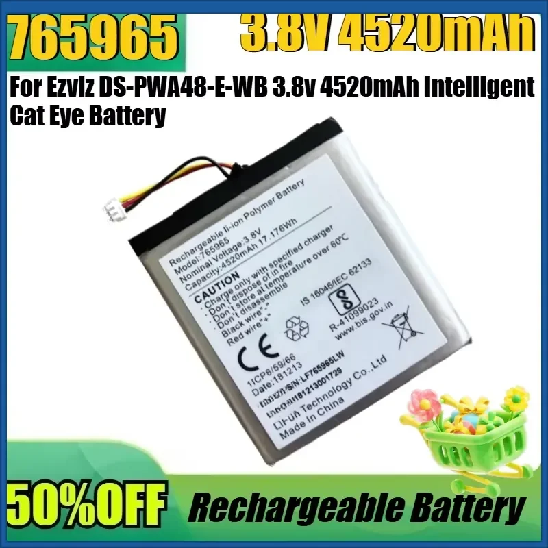 

New 765965 3.8v 4520mAh High Quality Battery for Ezviz DS-PWA48-E-WB 3.8v 4520mAh Intelligent Cat Eye Battery