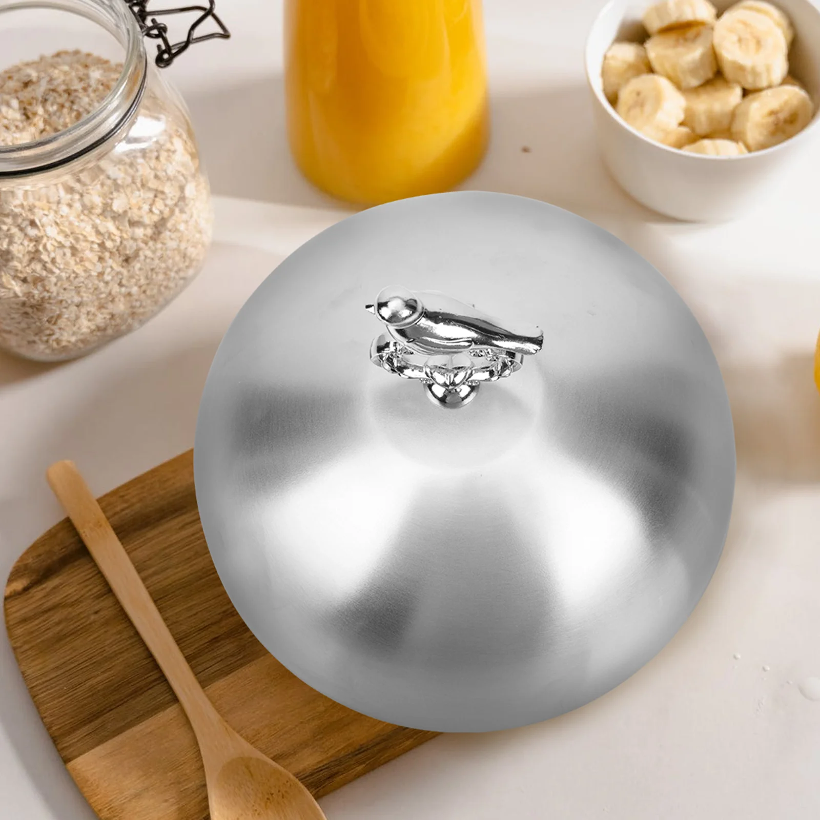

Stainless Steel Steak Cover Round Food Protective Dome Oilproof Dish Cover Compact Kitchen Gadget Handle for Family Restaurant