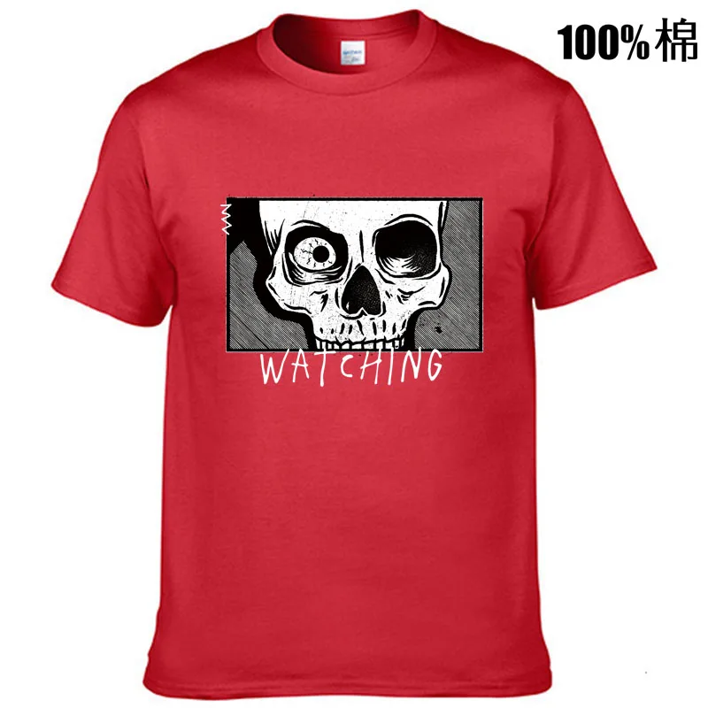 Men Fashion Casual High quality100%cotton T-shirt SKULL WATCHING print t shirt men street style cool comfortable men Tshirt