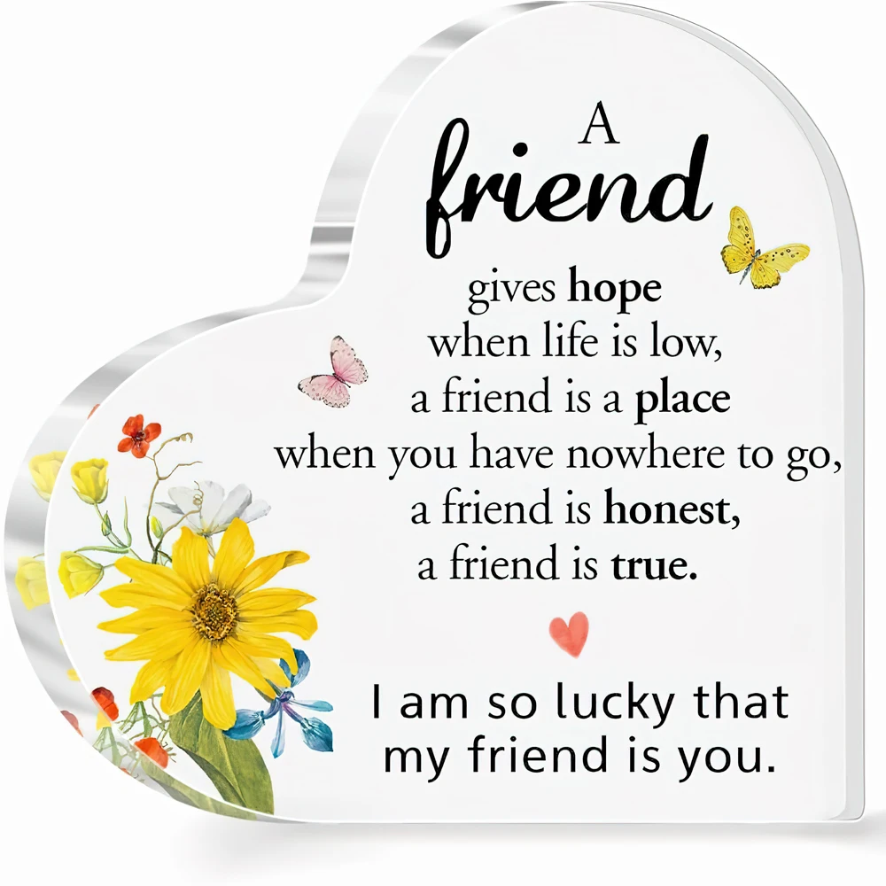 Acrylic Heart Sign Friendship Gift for Woman Bestie Friend Coworker Birthday Going Away Retirement Plaque Desk Decor