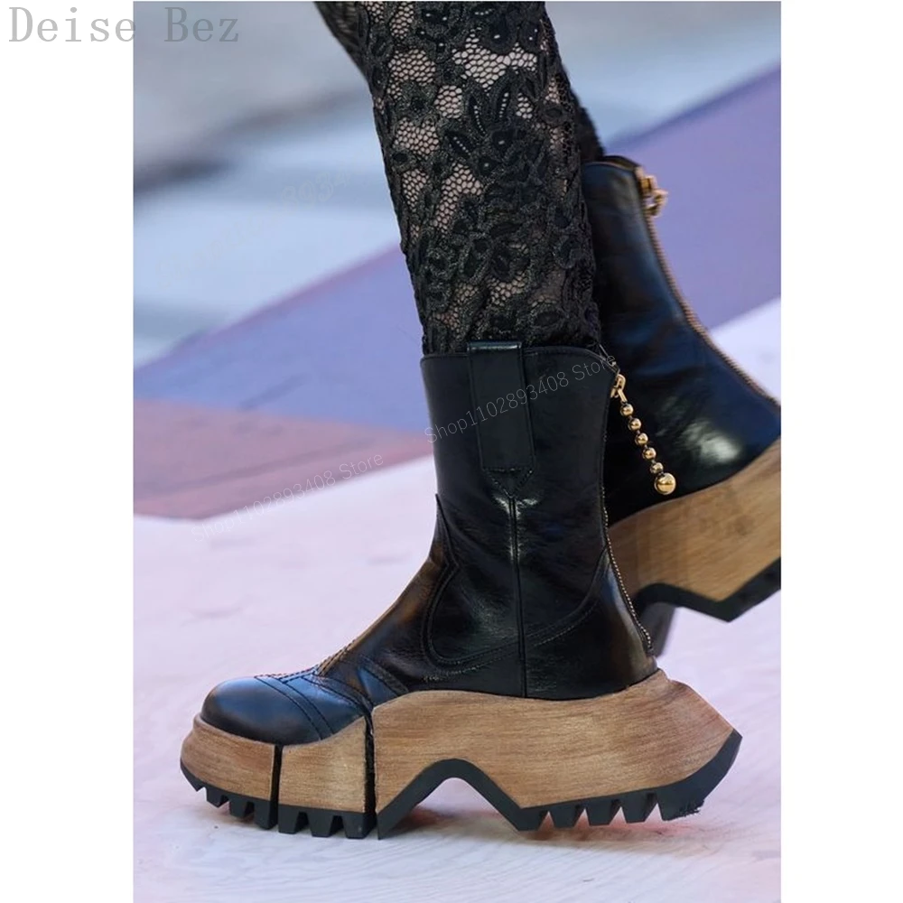 

Runway Style Thick Soled Men Ankle Boots Crystal Back Zipper Round Toe Leather Flat Men Shoes 2023 Street Cool Zapatillas Mujer