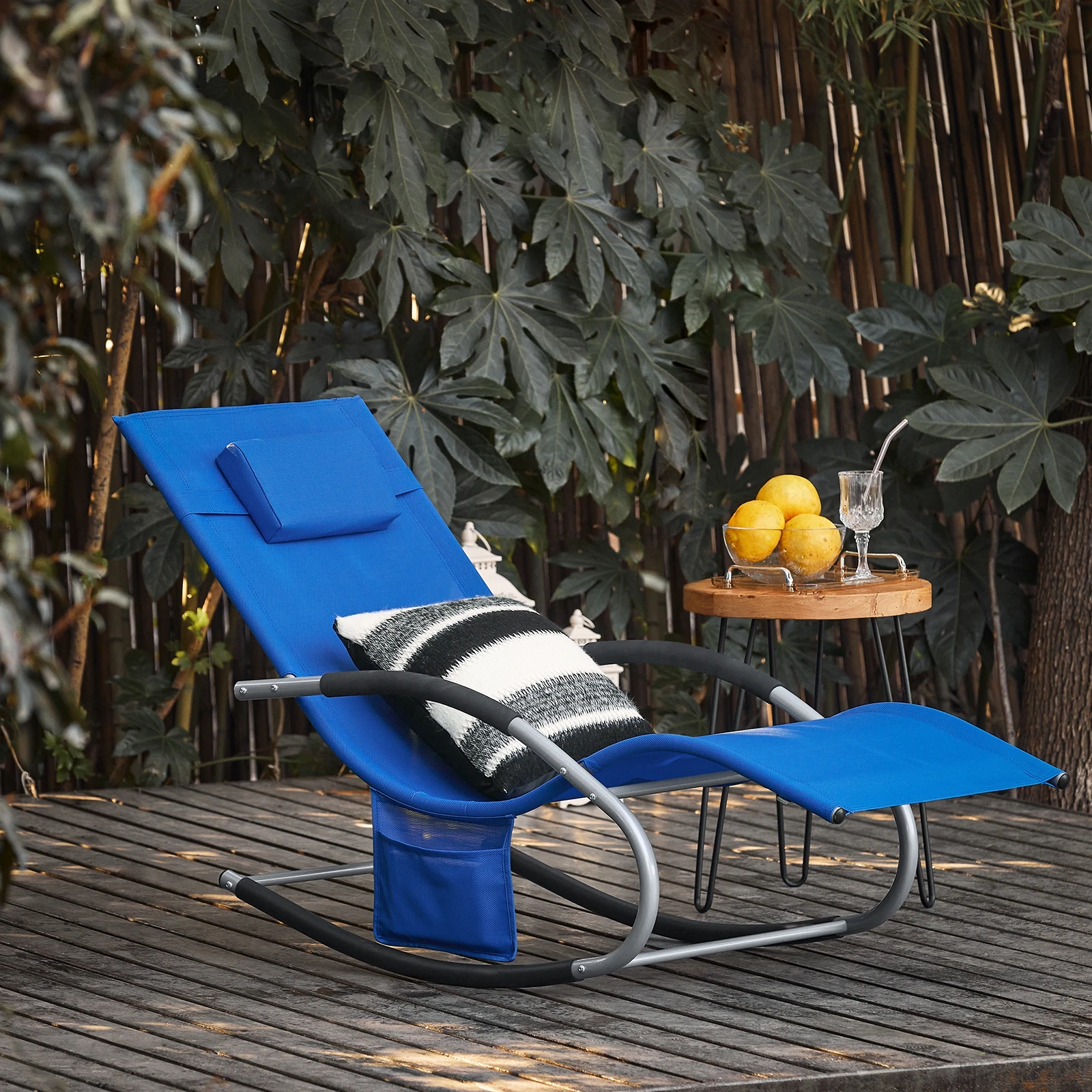 SoBuy OGS28 Sonnenliege Gartenliege wetterfest Liegestuhl Schaukelstuhl mit Kopfkissen Outdoor Terrasse Balkon Camping bis 150kg – Detail 19