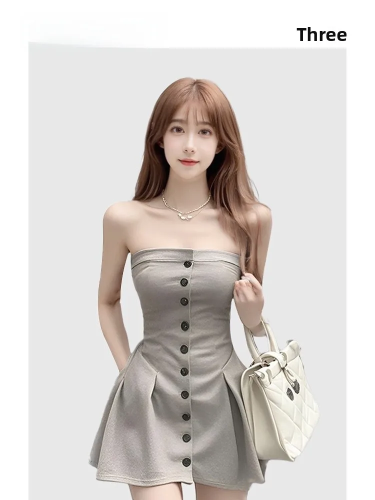 

HEZA Crop Top Sle ort Dr Women's Slim Fit A-Line Skirt Single Button Design plus Size Korean Sle Casual Spring Summer