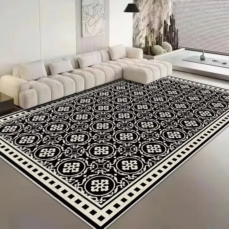 French Retro Carpet Living Room Decoration Checkerboard Rugs for Bedroom Ins Wind Plaid Bedside Floor Mat Large Area Plush Rug