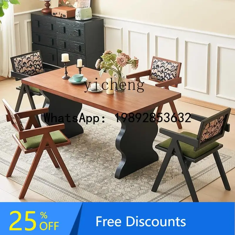 all solid wood rectangular dining table small household retro dining table restaurant ash wood large board table