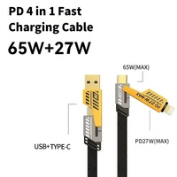 PD 65W+27W 4 in 1 Fast Charge Cable USB Type C Data Cable Multi-Function Charging Cable for iPhone Samsung Xiaomi iPad Laptop