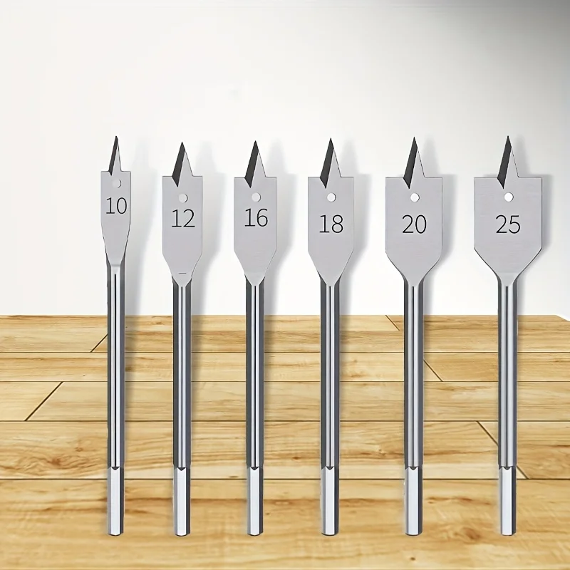 ‌6-Pc Triangular Flat Drill Bit Set w/ Hex Shank - Hole Saw for Drawer Locks, Cabinets & Precision Wood Drilling‌