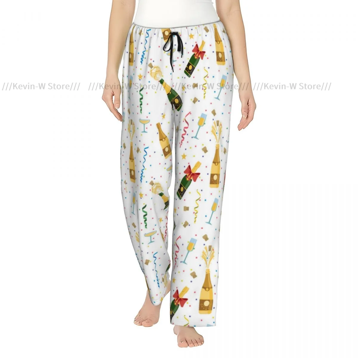

Women Flannel Pajama Bottoms Soft Fleece Champagne Bottles And Glasses Sleep Pants with Drawstring Waist