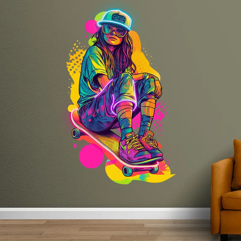 Cool Girl Sitting On Skateboard Custom LED Neon Sign