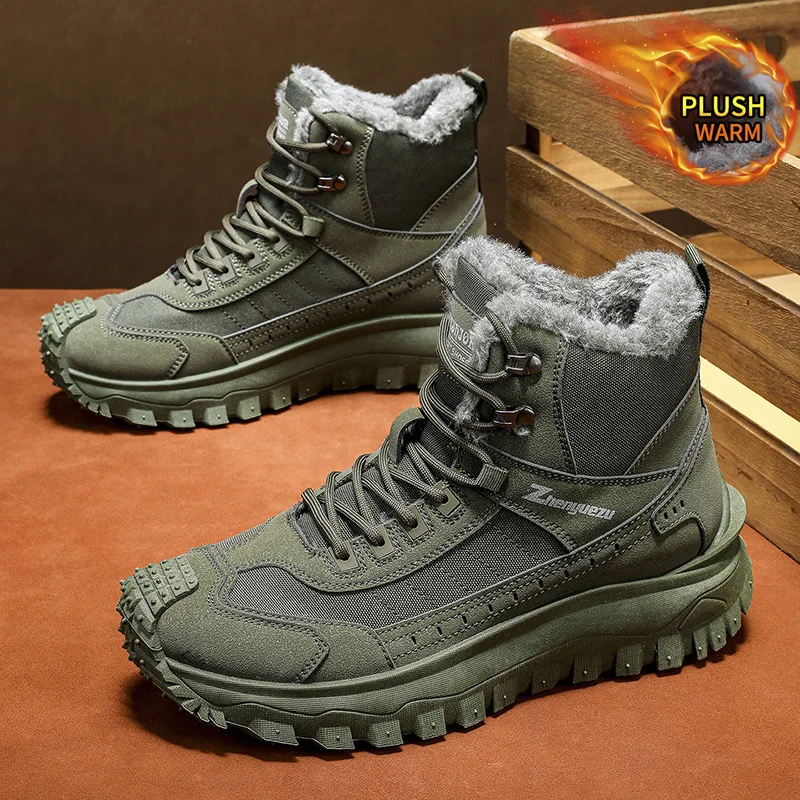 2026 Men's Large Size Sneakers Outdoor Velvet Warm Boots Mountaineering Shoes Hiking Off Road Comfortable Breathable Sneakers