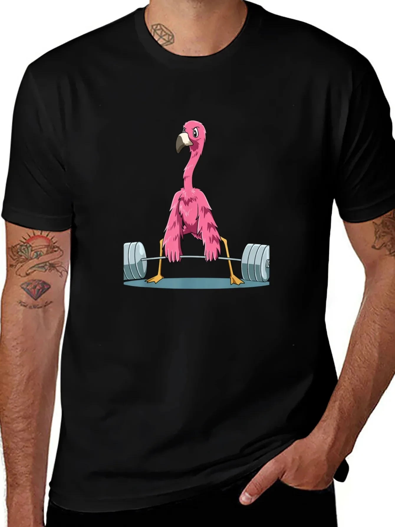 

Flamingo Lifting Weights Printing Men's T-Shirt Short Sleeve Cotton Tees Funny Meme Shirt Summer Oversize Y2k T-shirt Men Tops