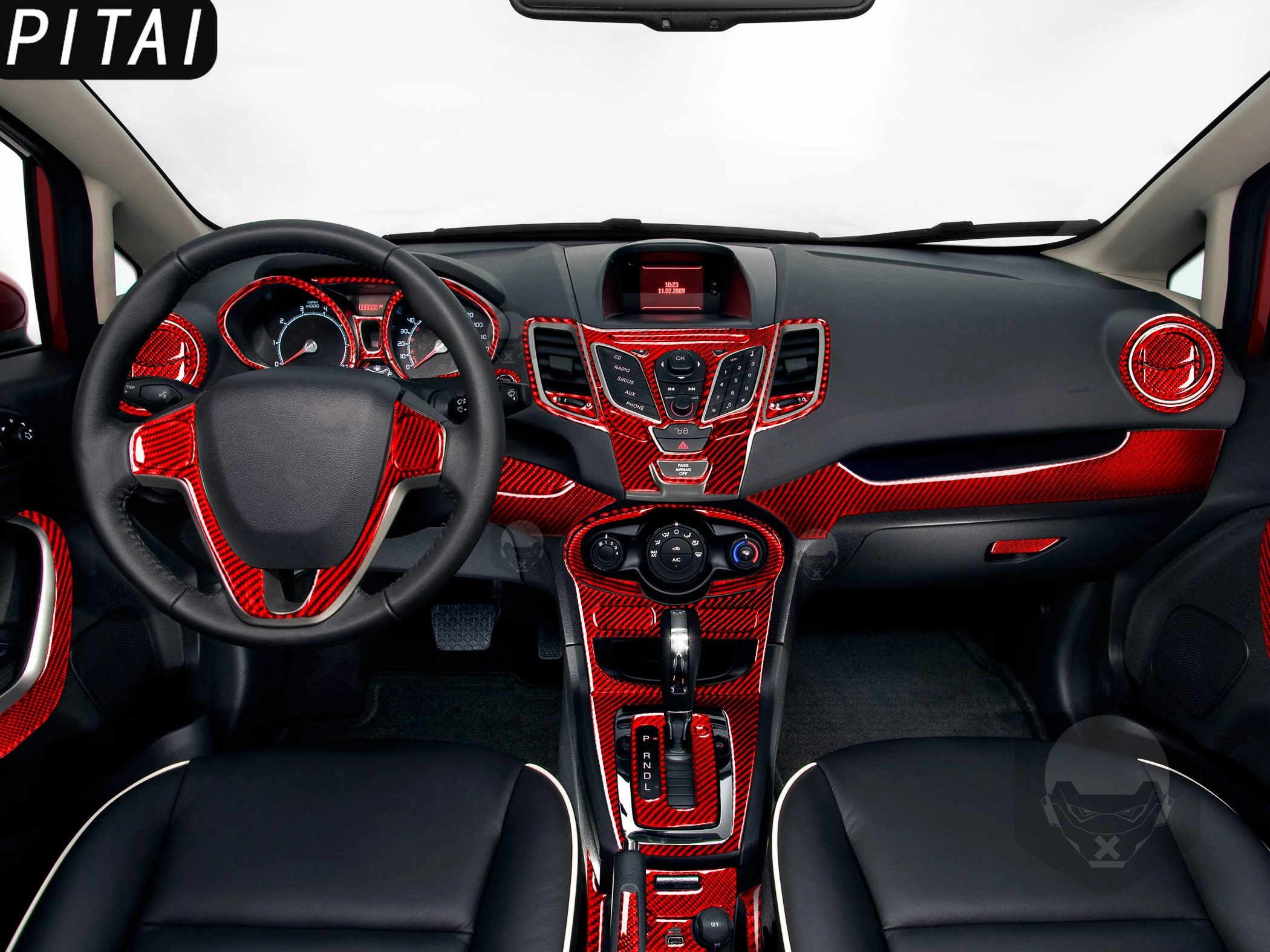 For Ford Fiesta 2011-2019 Red Carbon Fiber Speedometer Door Gear Panel Trim Sticker Anti Scratch Interior Car Accessories