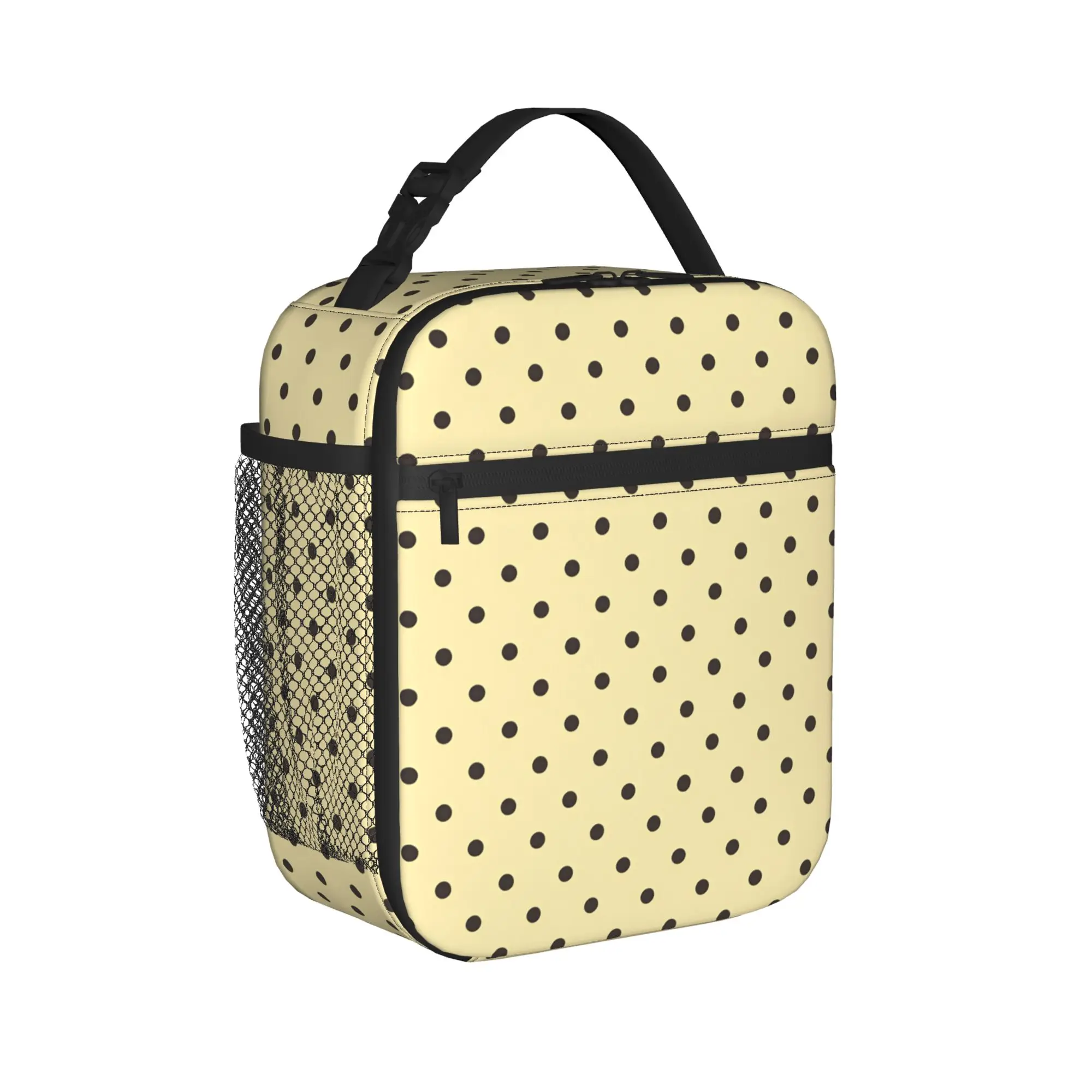 Lunch Bag Cream Black Polka Dot School Lunch Box For Women  Casual Portable Graphic Cooler Bag