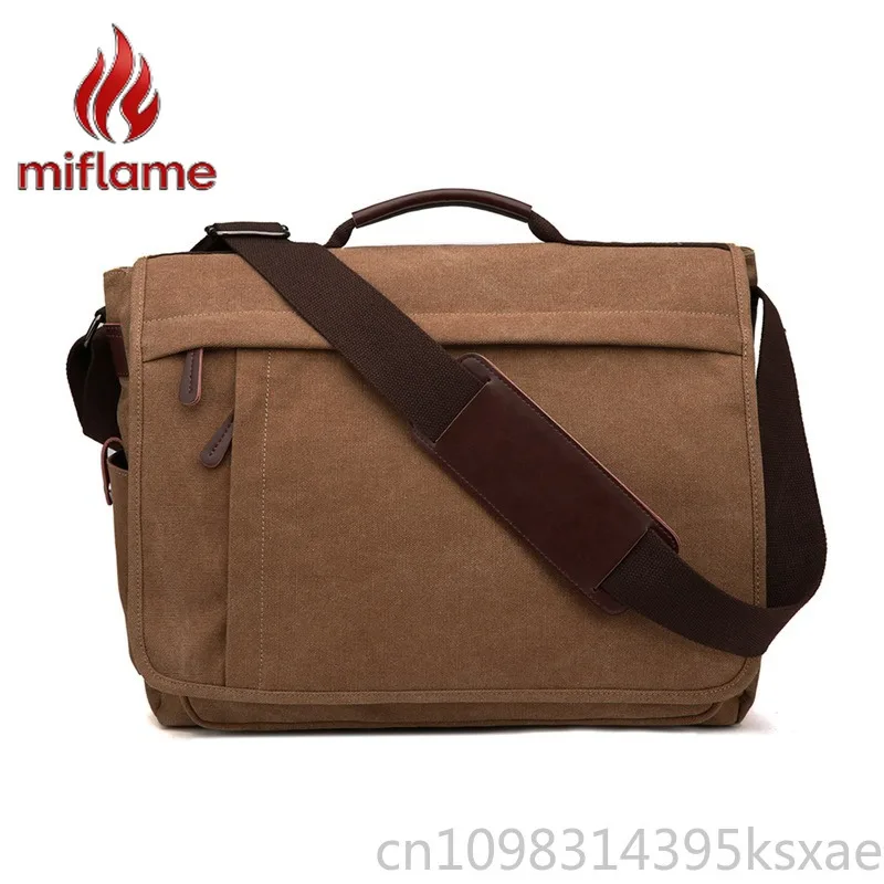 

Мужская большая сумка-мессенджер из холщовой ткани через плечо для ноутбука, портфель для работы и бизнеса, подходит для компьютеров до 15,6 дюймов