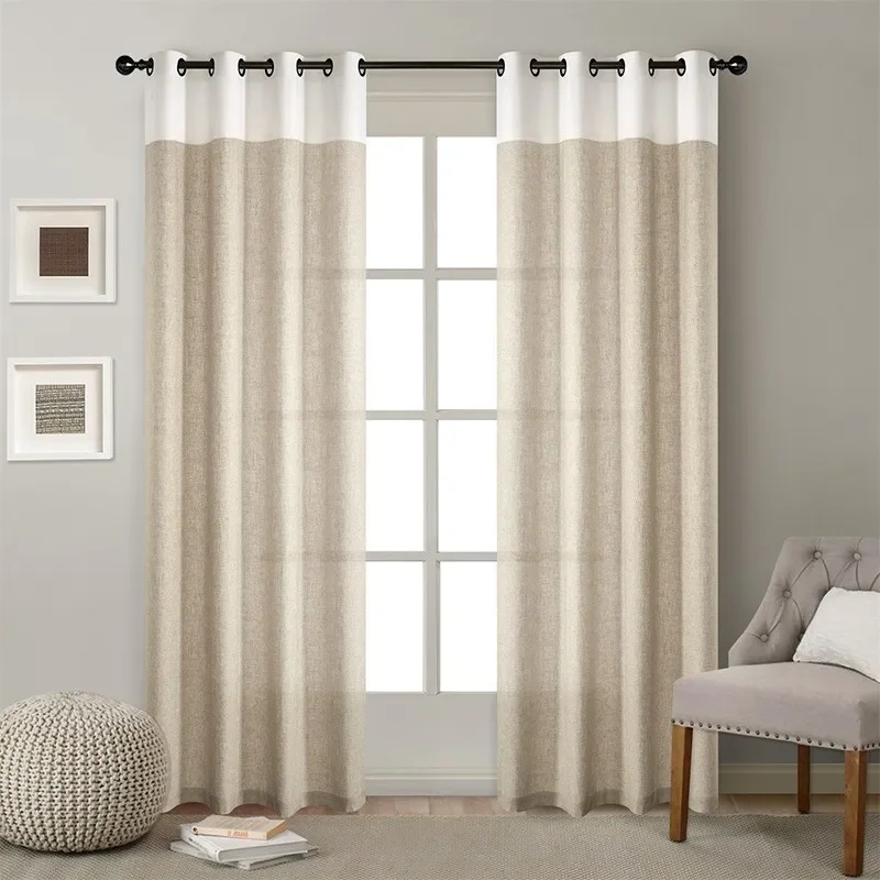 Linen Sheer Curtains for Living Dining Room Half-shading Window Curtains Beige Bedroom Cortinas