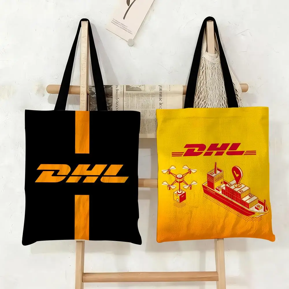 D-DHL E-Express Storage Bags Double-Sided Printed Canvas Tote Bag Eco-Friendly Reusable Large Capacity Handbag