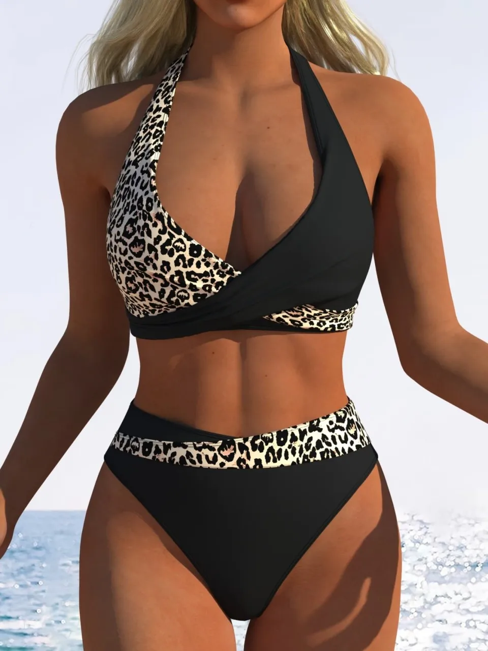 Halter Criss Printed Bikini 2026 Women High Waist Triangle Swimsuit Female Contrast Swimwear Bathing Swimming Suit Beachwear