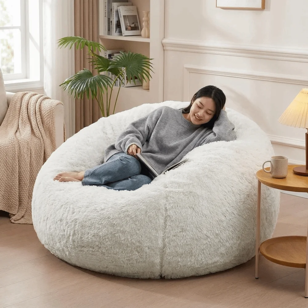 Giant Bean Bag Soft Fluffy Plush Lazy Sofa Cover Large Size Round Bean Bag Chair Cover Colorful Cozy Cushion Cover Dorm Room