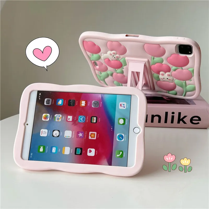 Flower Rabbit Silicone Protective Tablet Stand Funda Case For Apple ipad 10.9 9th 7 5 6 9.7 Pro11 10.2 10.5 Mini6 Air6 4 5 12.9