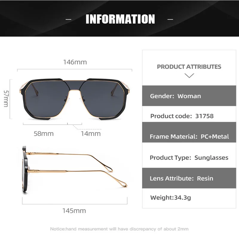 Modische Doppelstrahl-Sonnenbrille mit großem Rahmen, polygonale Sonnenbrille, modische Sonnenbrille im konkaven Stil 31758 – Detail 2