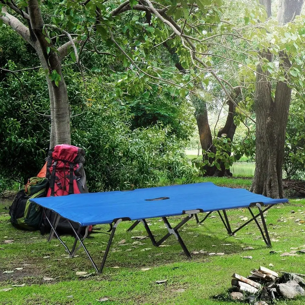2 Person Folding Camping Cot For Adults, 50 Extra Wide Outdoor Portable Sleeping Cot With Carry Bag, Elevated Camping Bed, Beac