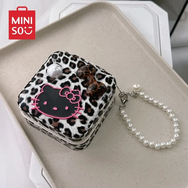 

2024 New Korean Style New Cute Leopard Print Jewelry Box Ins Hello Kitty Celebrity Dustproof Layered Storage Portable Spicy Girl