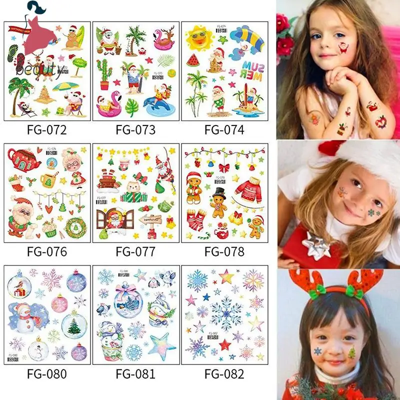 Kerst Tijdelijke Gezicht Flash Tattoo Sticker Kinderen Schattige Cartoon Gezichtsmake-Up Festival Feest Decor Sticker Zoete Elanden Blusher