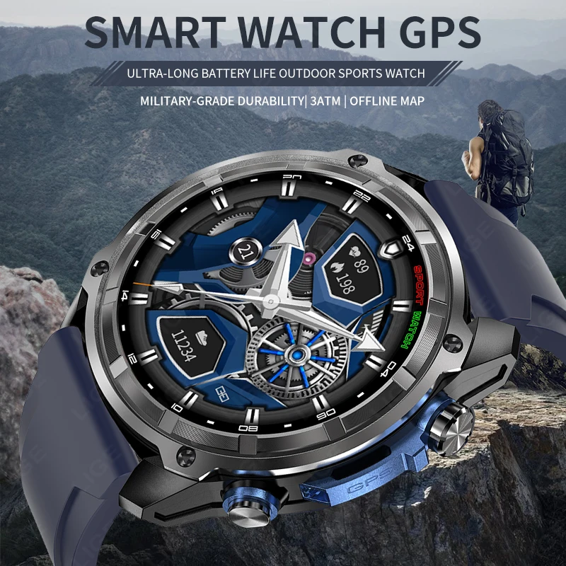 LIGE 2026 Military Offline Map 860mAh Battery Smart Watch Swim Sport Tracker GPS Navigation 4GB Memory MP3/MP4 Player Smartwatch