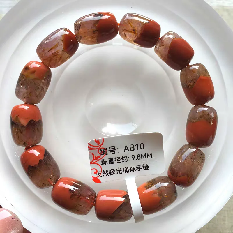 Natural Red Auralite 23 Cacoxenite Barrel Bracelet Clear 13x9.8mm Women Men Cat Eye Canada Stretch Jewelry  AAAAA
