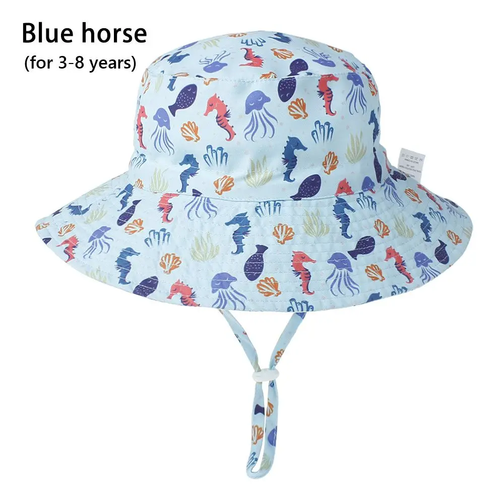 Summer Boys Girls UV Protection Wide Brim Neck Ear Cover Bucket Hat with Adjustable Chin Strap Baby Sun Hat Beach Cap