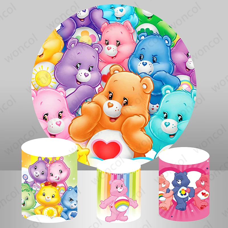 

Care Bears Circle Backdrop Kid 1st Birthday Baby Shower Backdrop Miniso Care Bears Cylinder Cover Party Decor Photocall Prop