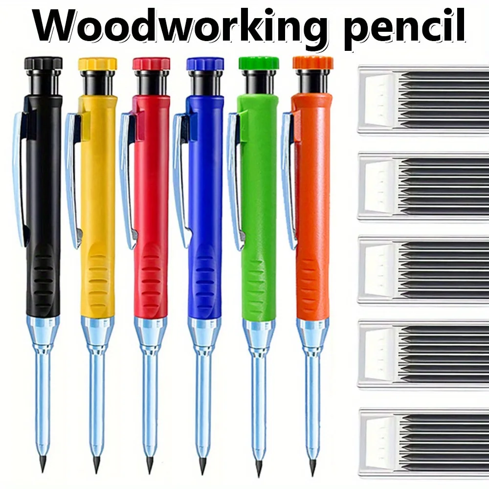 

5pcs/Set Carpenter Pencil Set with Built-in Pencil Sharpener Deep Hole Marker Pen Carpenter Architect Drawing Pencil