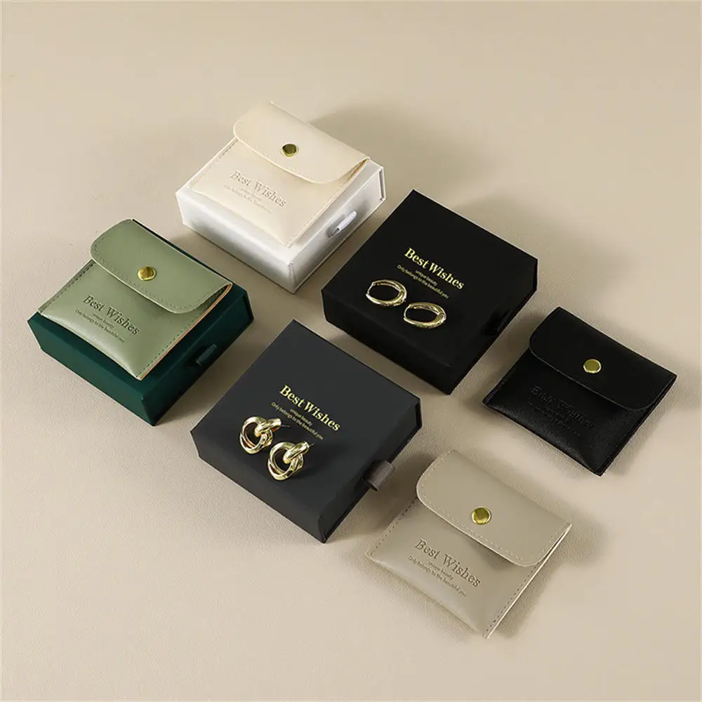 1Set Drawer Jewelry Box Packaging Bag Necklace Ring Earrings Storage Gift Box PU Leather Pouches Paper Jewelry Organizer Case