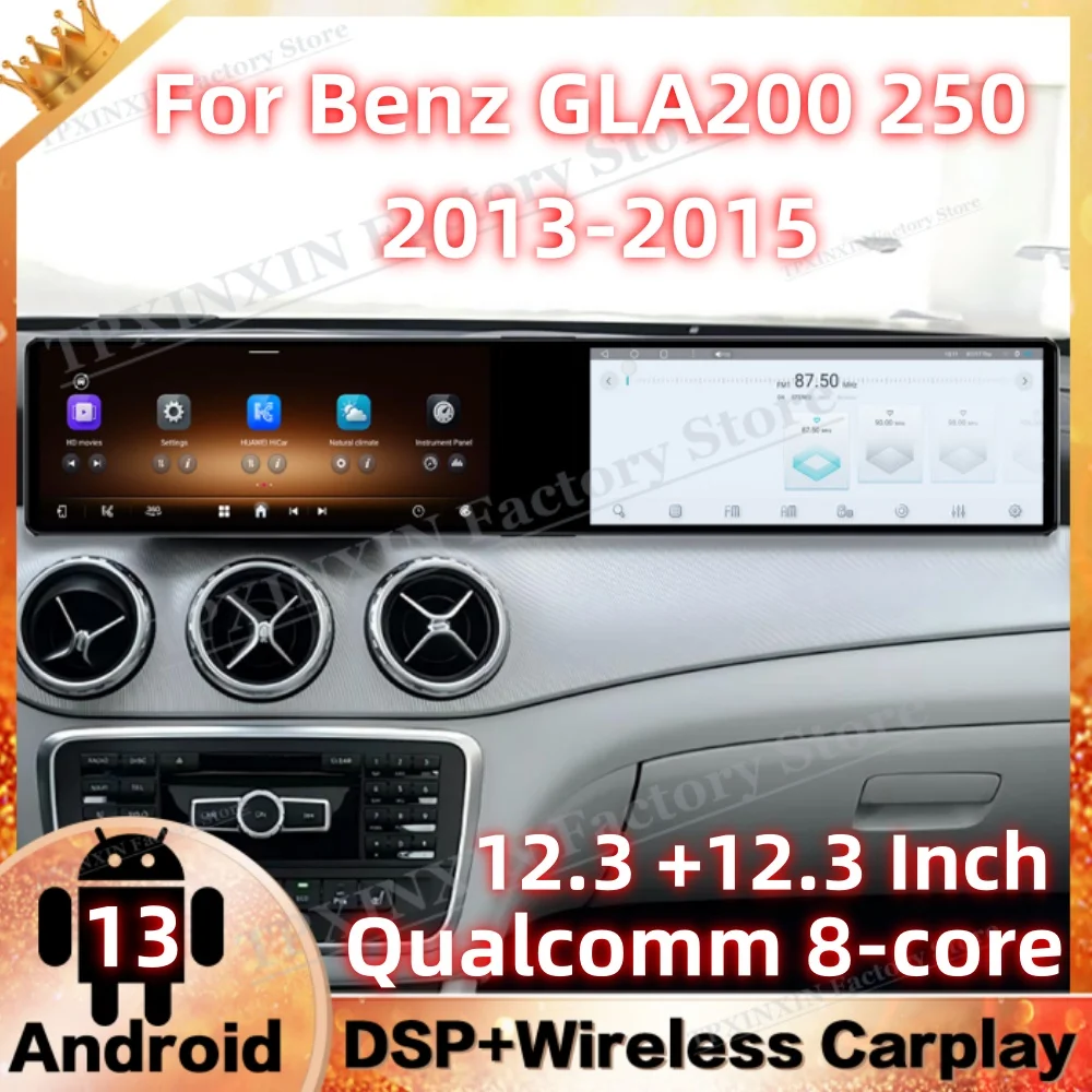 8-Core Dual Screen Android 13 For Benz GLA200 250 2013 2014 2015 Multimedia GPS Navigation Car Radio Stereo Receiver Head Unit