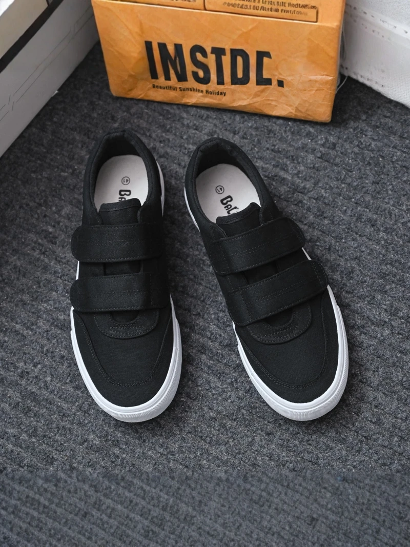 Men's Canvas Shoes Breathable Ice Silk Thin Magic Tape Casual Shoes Lightweight Sports Student Flat Shoes Autumn Season