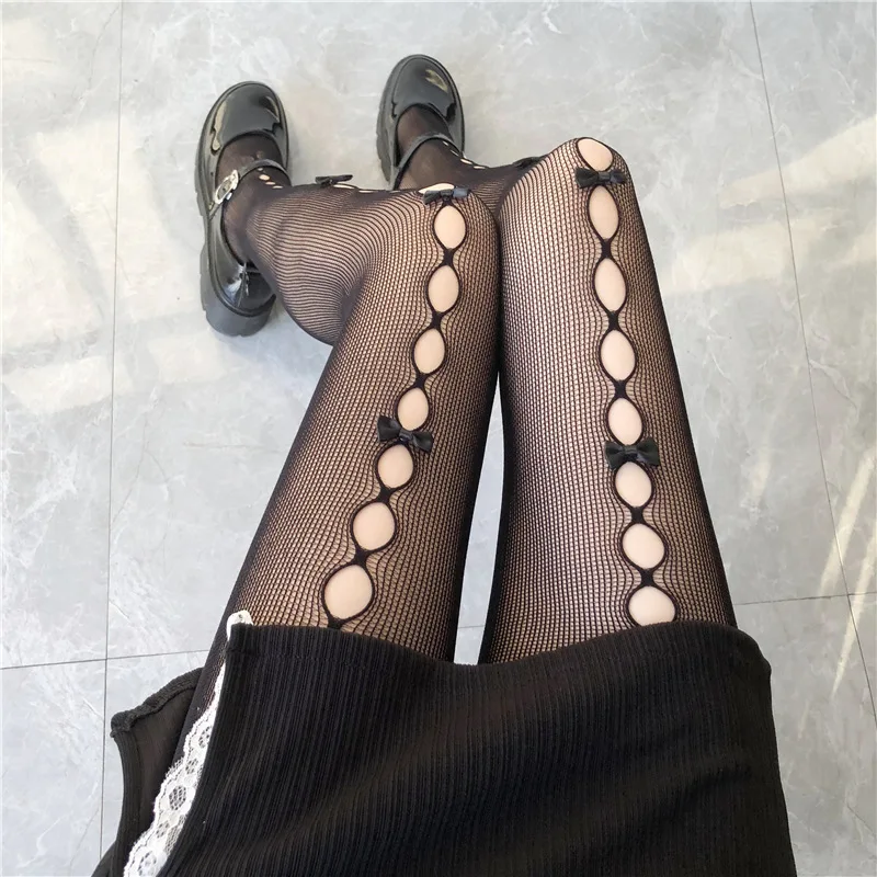 Lolita Slimming Bow Knot Fishnet Tights Woman Wedding Beautiful JK Cosplay Girls Pantyhose Kawaii Fishnet Lovely Party Hosiery