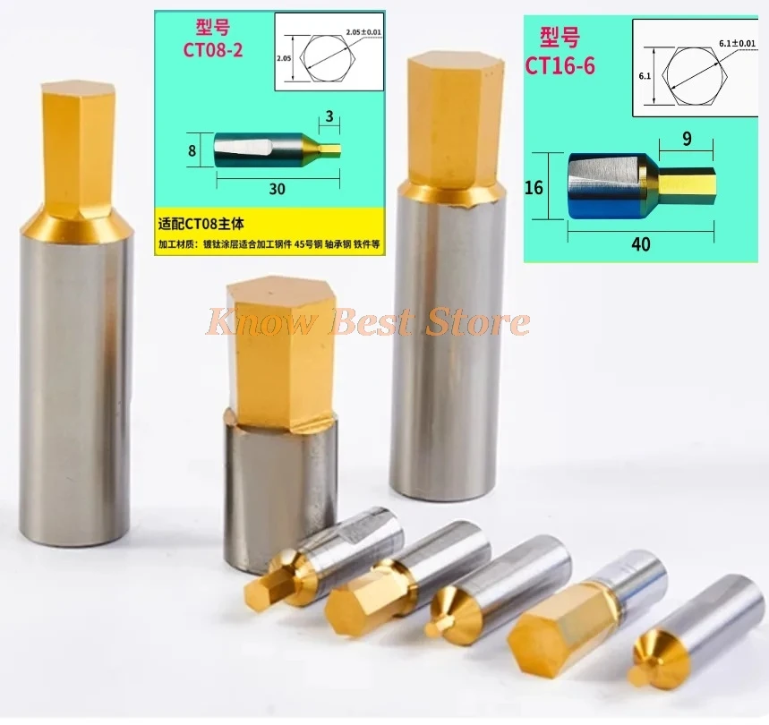 1PCS CT08/CT16 HSS-Tin/TiCN Rotary Broaching Tool Punching Cutter 8mm/16mm Shank Inner Hexagon for Lathe