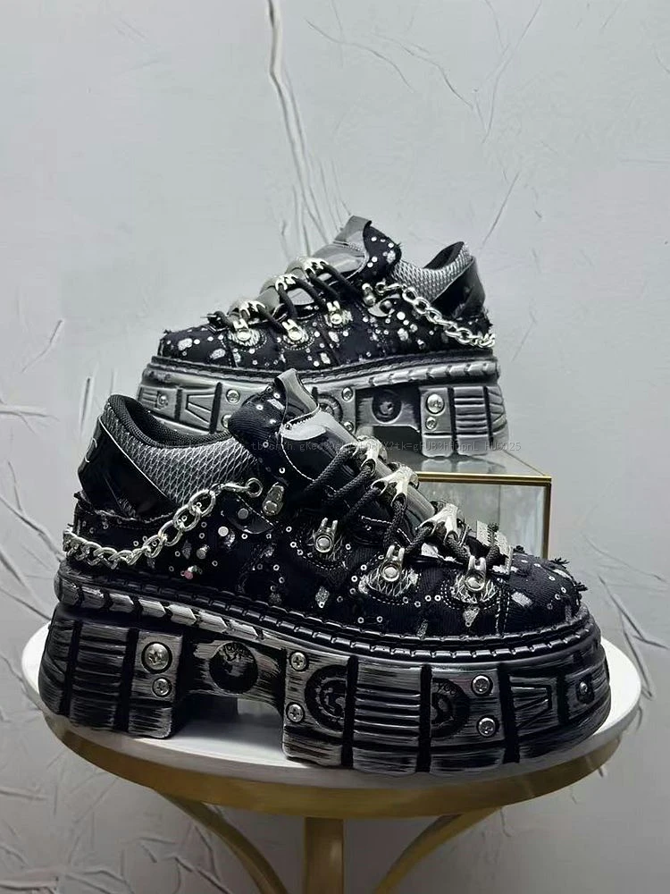 2026 Summer New Men's Punk Style Platform Heightening Niche Personality Fried Street Fashion Dad Shoes