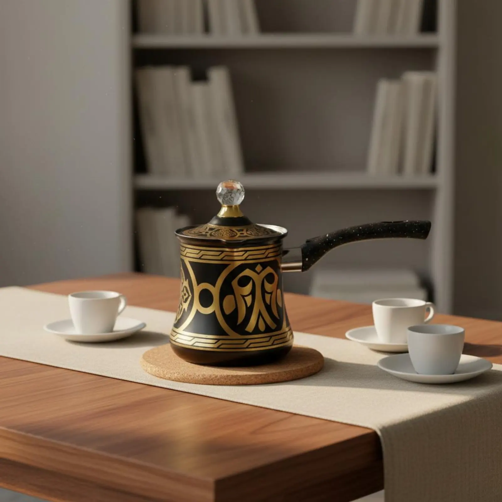 Turkish Coffee Pot European Retro Style Arabic Coffee Pot Long Handle Ibrik Crystal Knob Lid Kitchenware for Home Kitchen, Gift
